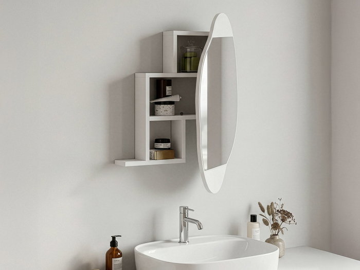 Hanah Home Mueble de Baño con Espejo Blanco 60x75x13 cm - Almacenamiento en Pared